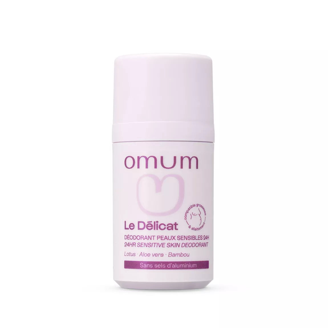 Flacon de déodorant naturel sans aluminium d'Omum, apaisant et 24h. Produit adapté pour la grossesse, le post-partum et les adolescents.