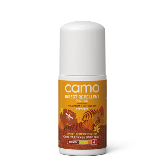 Roll-on anti-insectes Maximum Protection de la marque Camo. Produit sans DEET, compatible avec la grossesse et l'allaitement.